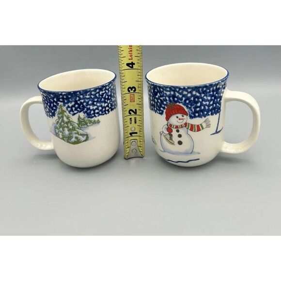THOMSON POTTERY CHINA SNOWMAN COFFEE MUGS SET OF 2- RETIRED PATTERN - Picture 4 of 4